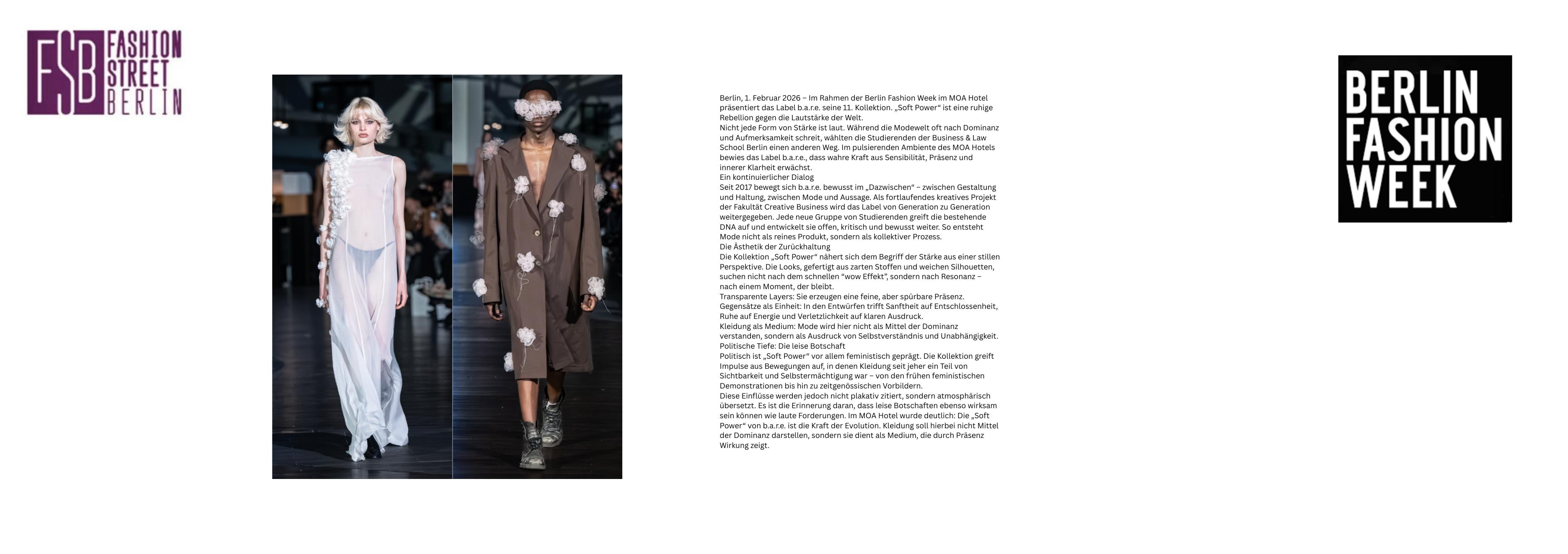 b.a.r.e Berlin Fashion Week editorial portfolio page