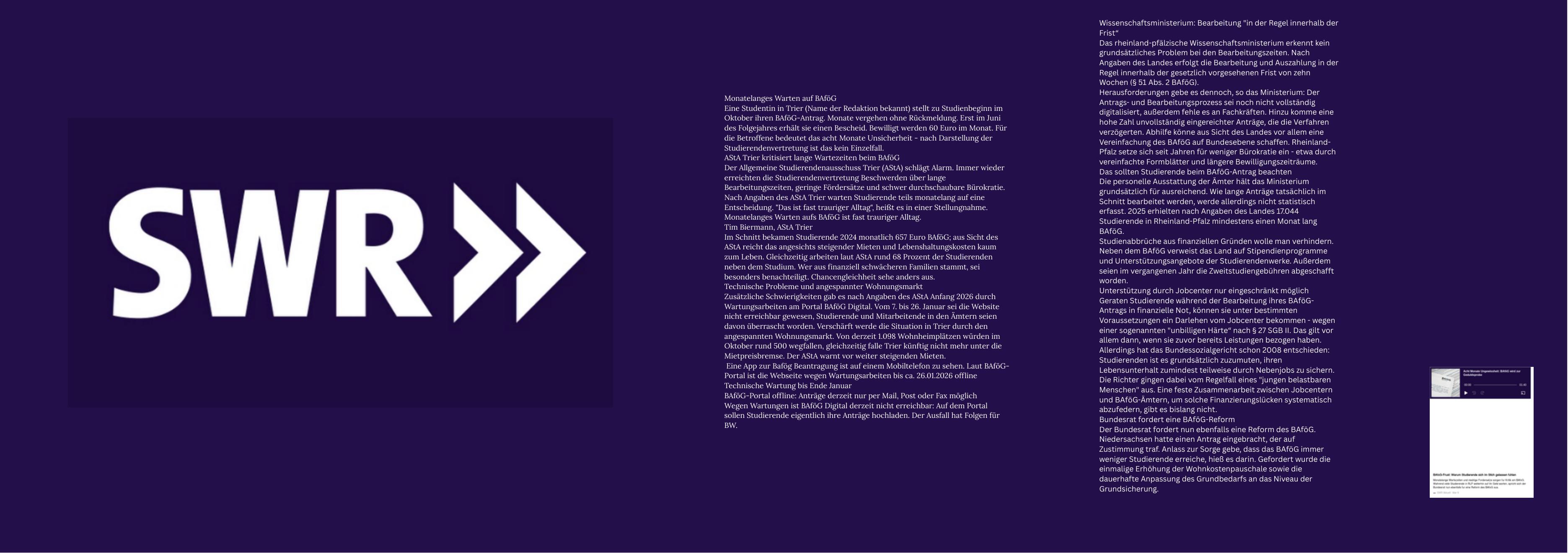 SWR editorial work portfolio page